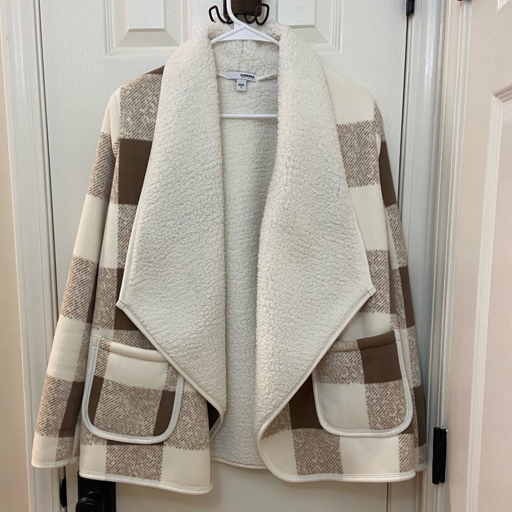 Sonoma Plaid Sherpa Cardigan